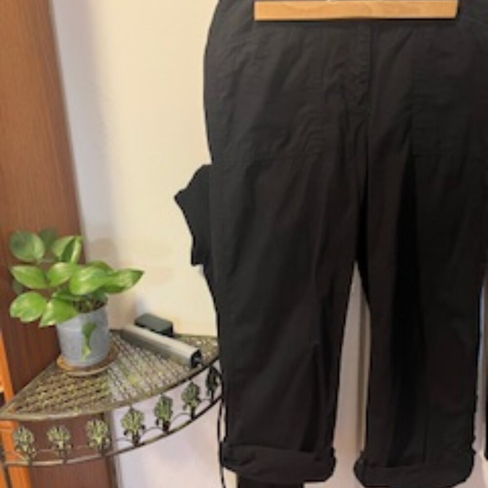 Jones New York Black 100% Cotton Long Pants with Roll-Up to Crops, Size 8